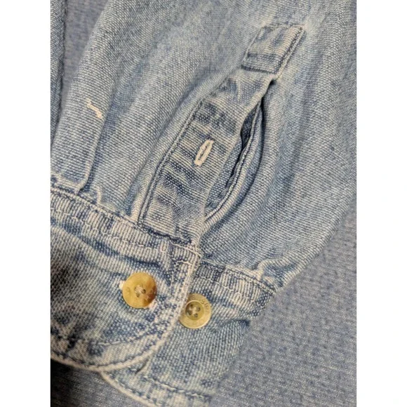 Wrangler Hero Mens Light Wash Denim Button Down Shirt Large Blue Cotton Long Slv - Picture 2 of 12